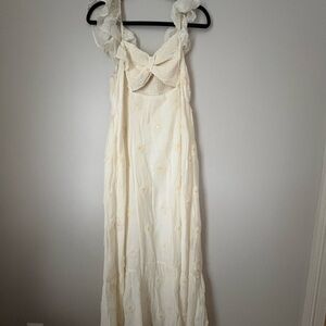 Storia Cream Maxi Dress with Bow Detail